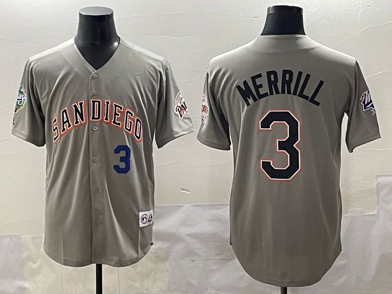Men 2025 San Diego Padres #3 Merrill Grey Throwback Game Nike MLB Jersey style 7